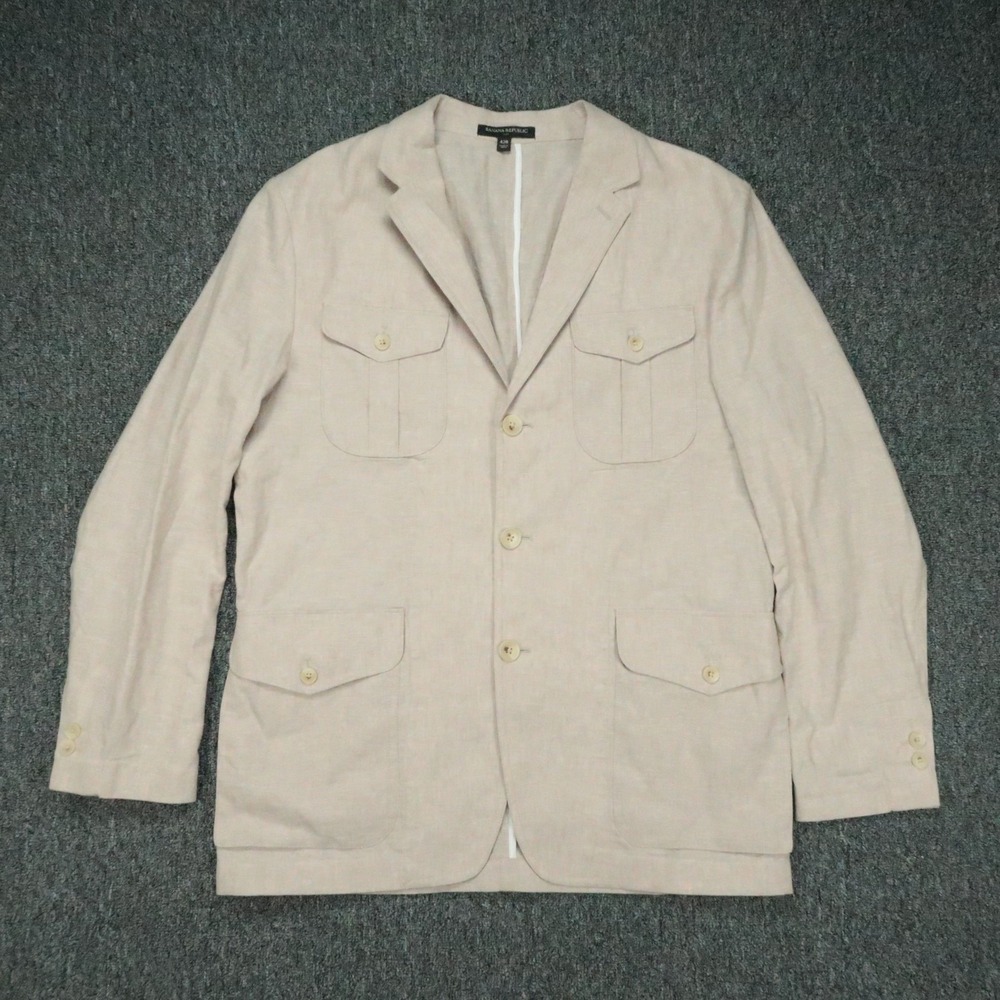 Banana Republic Blazer Mens 42R Beige Tailored Fit Linen Cotton Sport Coat